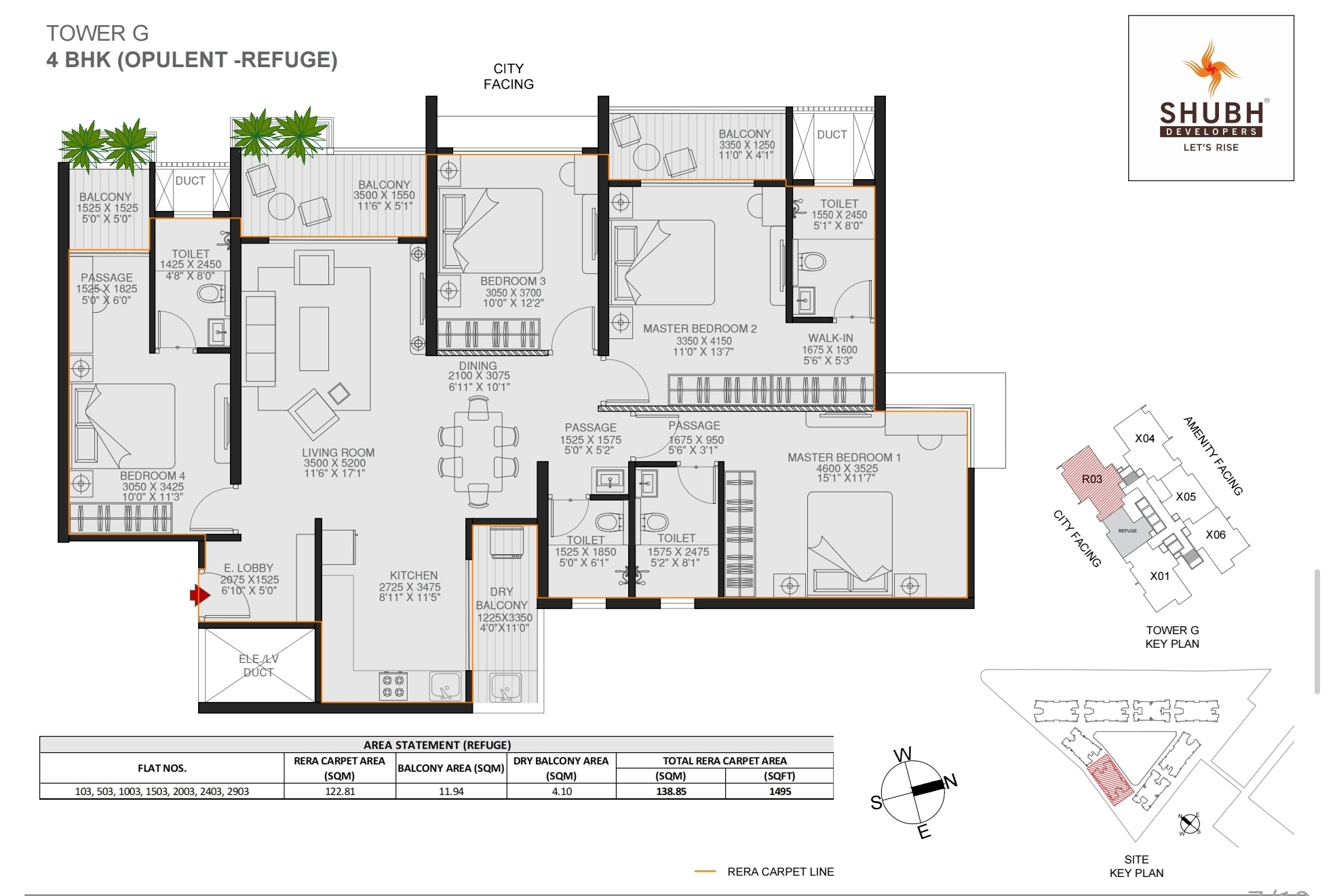 2.5 BHK with Study 950 sqft floor plan