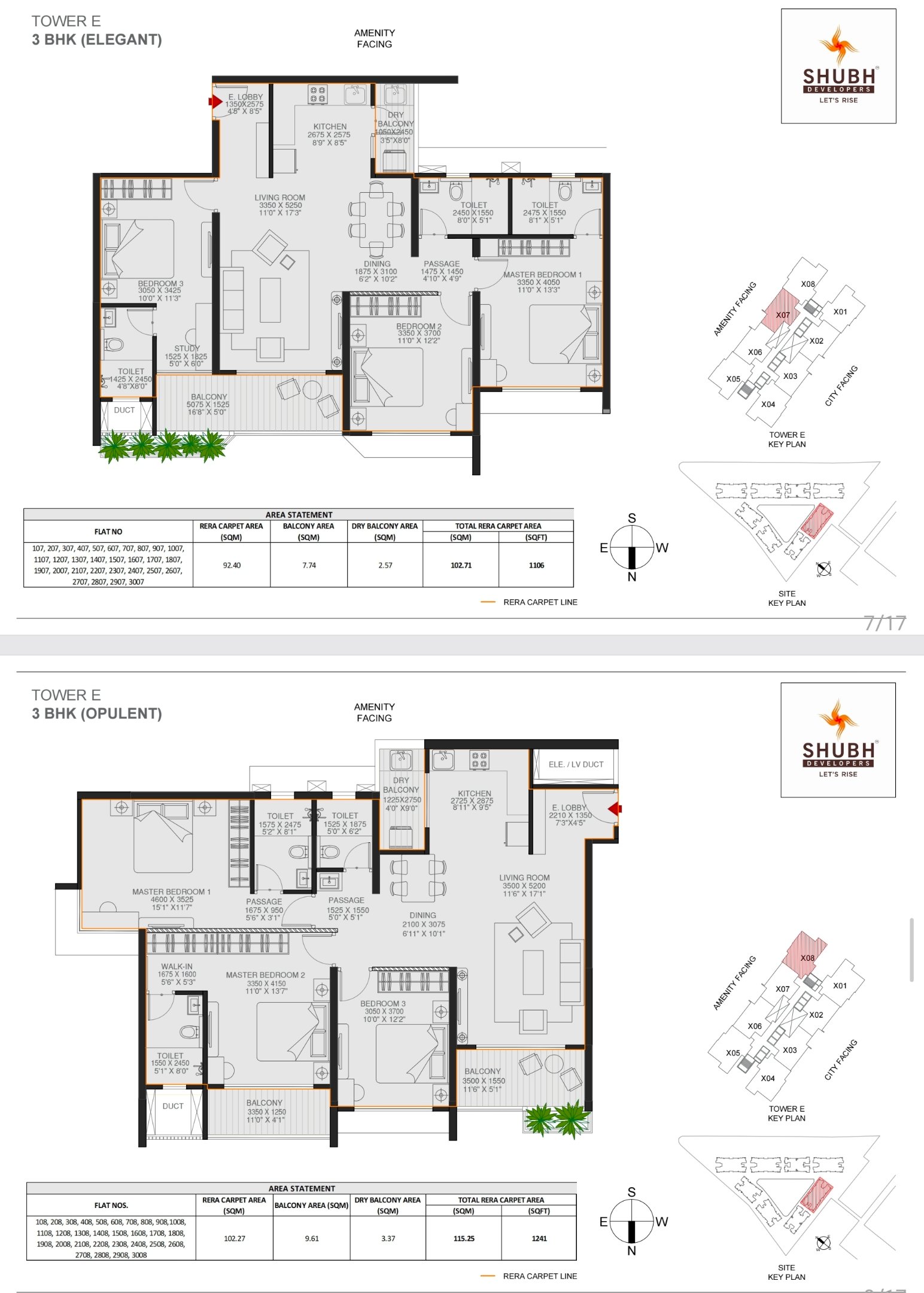 3 BHK with Study 1134 sqft floor plan